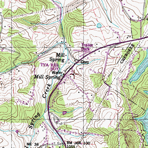 Topographic Map of Mill Springs Baptist Church, TN