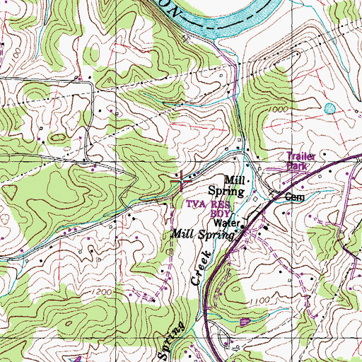 Topographic Map of Mill Spring Mill, TN