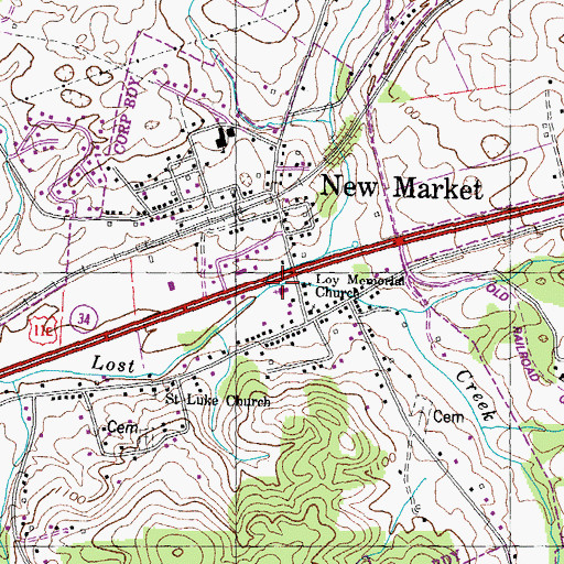 Topographic Map of New Market First Baptist Church, TN