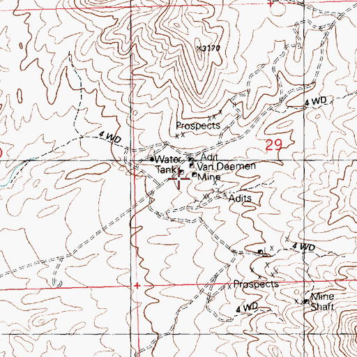 Topographic Map of Van Deemen Mine, AZ
