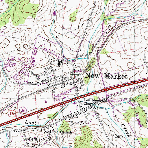 Topographic Map of New Market Historic District, TN