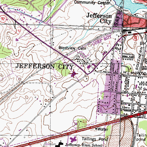 Topographic Map of North Ridge Shopping Center, TN