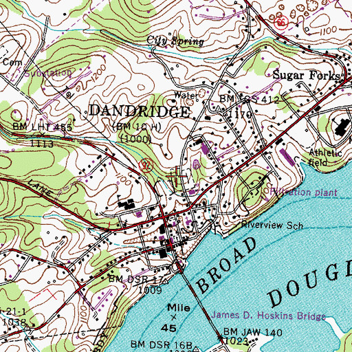 Topographic Map of Old Dandridge Cemetery, TN