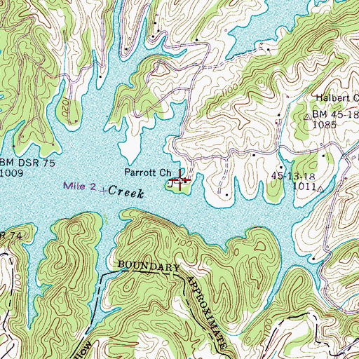 Topographic Map of Parrotts Chapel Cemetery, TN