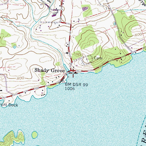 Topographic Map of Shady Grove Dock, TN