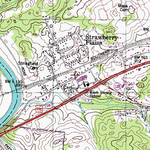 Topographic Map of Strawberry Plains First Baptist Church, TN