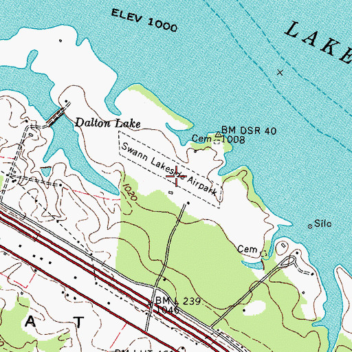 Topographic Map of Swann Lakeside Airpark (historical), TN