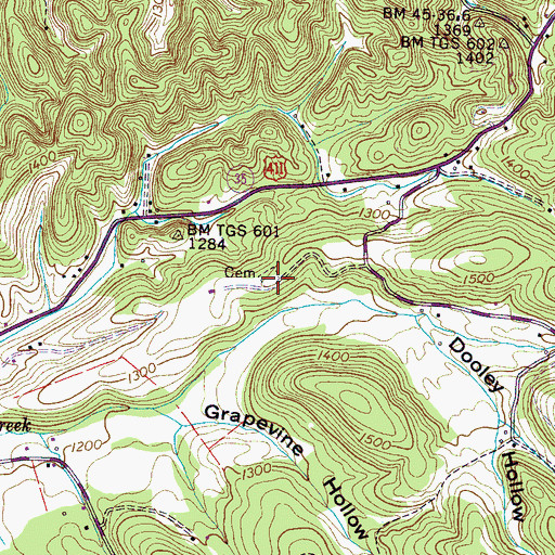Topographic Map of Taff Cemetery, TN
