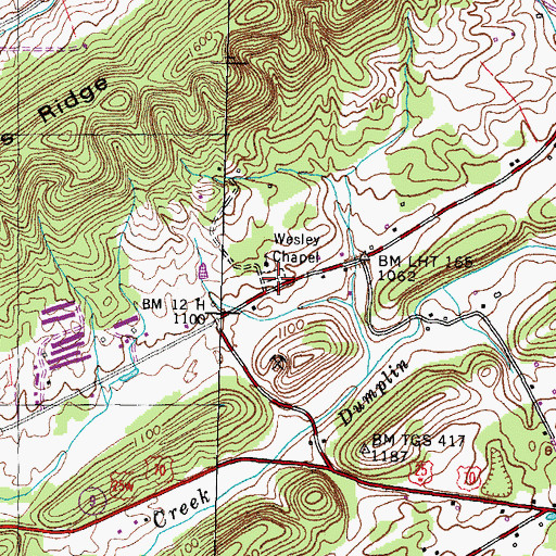 Topographic Map of Wesleys Chapel Cemetery, TN