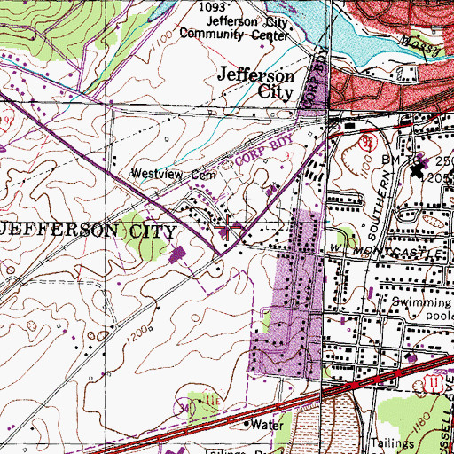 Topographic Map of West End Shopping Center, TN