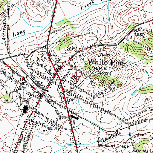 Topographic Map of White Pine First Baptist Church, TN