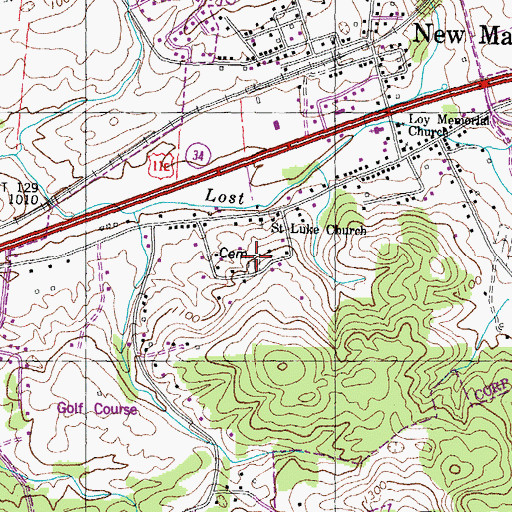 Topographic Map of Youngs Memorial Cemetery, TN