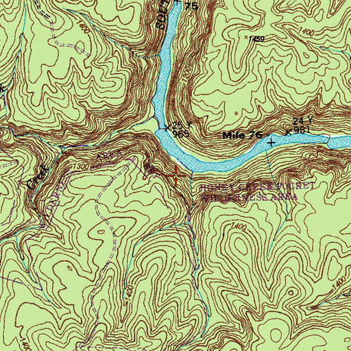 Topographic Map of Honey Creek Pocket Wilderness Area, TN