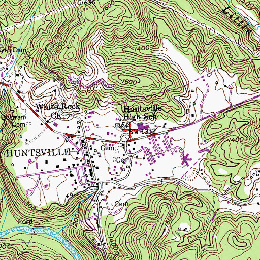Topographic Map of Huntsville Middle School, TN