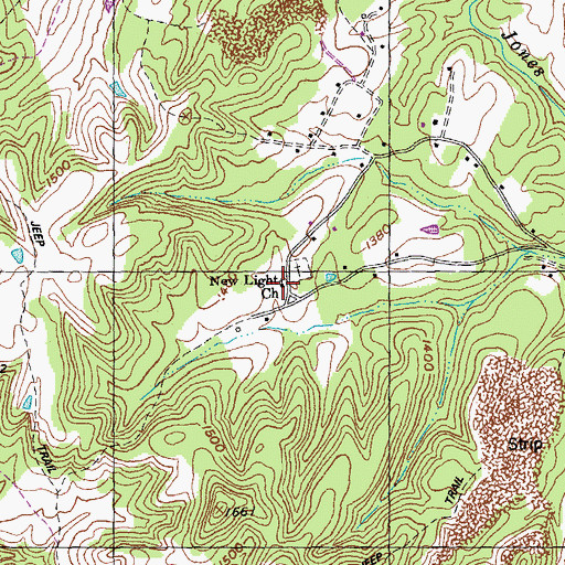 Topographic Map of New Light Church, TN