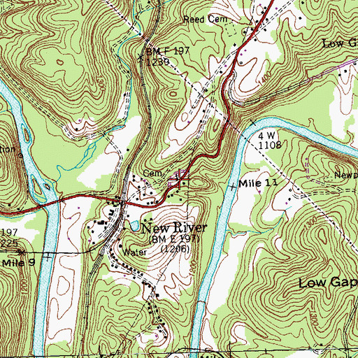 Topographic Map of New River Baptist Church, TN