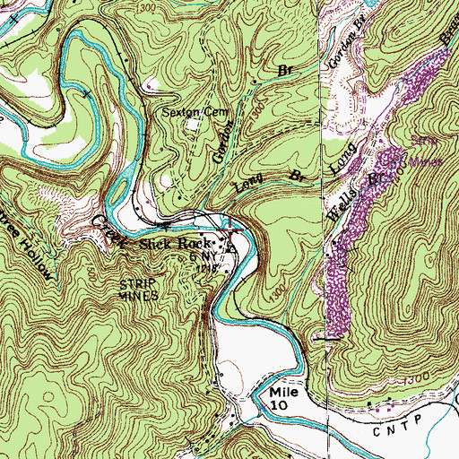 Topographic Map of Slick Rock School (historical), TN