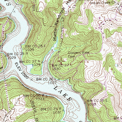 Topographic Map of Coopers View Baptist Church (historical), TN