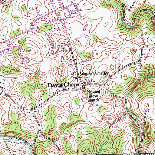 Topographic Map of Davis Chapel Baptist Church, TN