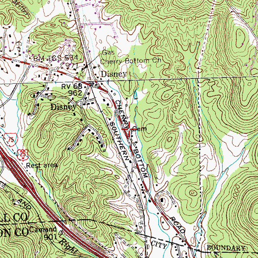 Topographic Map of Disney Cemetery, TN