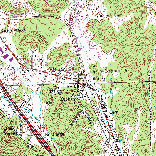 Topographic Map of Disney Cemetery, TN