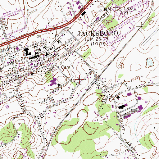 Topographic Map of East Jacksboro Baptist Church, TN