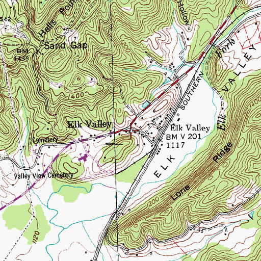 Topographic Map of Elk Valley First Baptist Church, TN