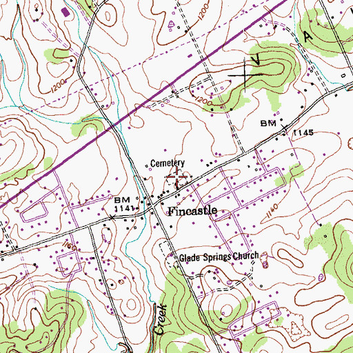 Topographic Map of Fincastle Cemetery, TN