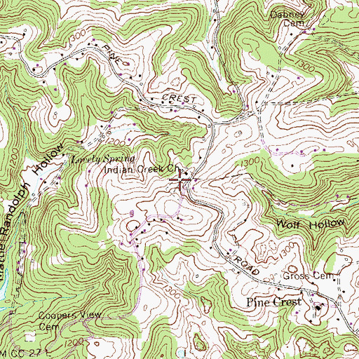 Topographic Map of Indian Creek Cemetery, TN
