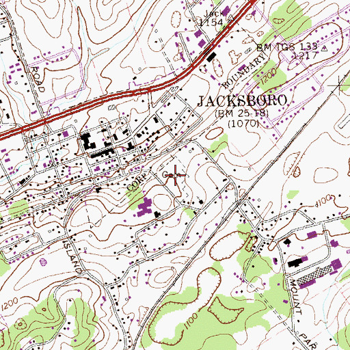 Topographic Map of Jacksboro City Cemetery, TN