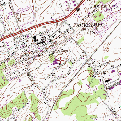 Topographic Map of Jacksboro Elementary School, TN