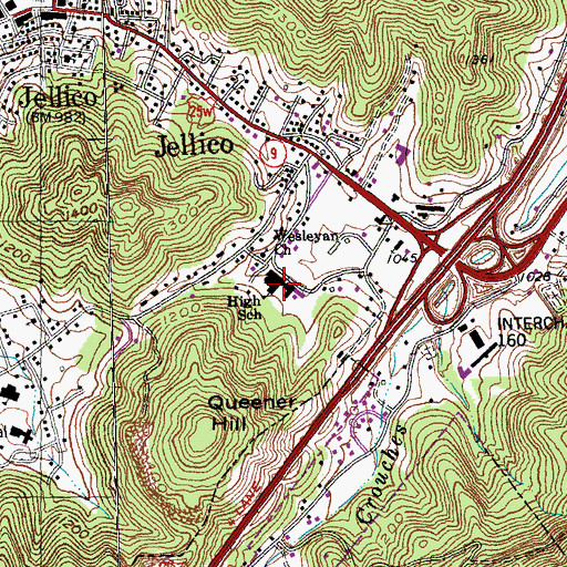 Topographic Map of Jellico High School, TN