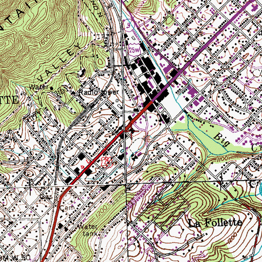 Topographic Map of La Follette West Elementary School, TN