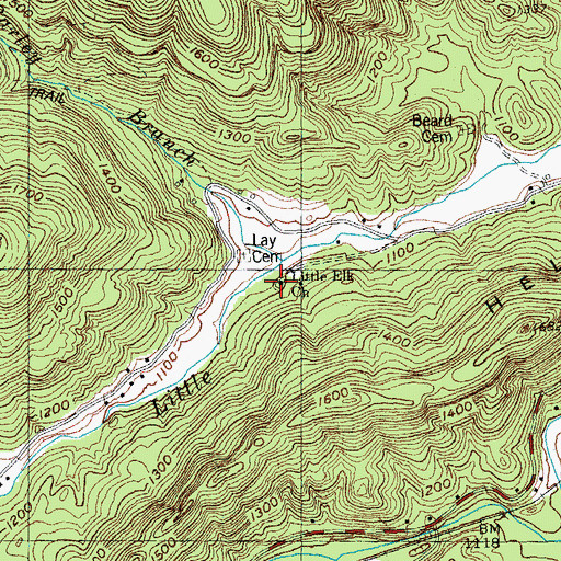 Topographic Map of Little Elk United Baptist Church, TN