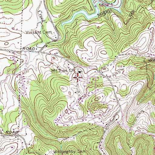 Topographic Map of Mount Zion Cemetery, TN