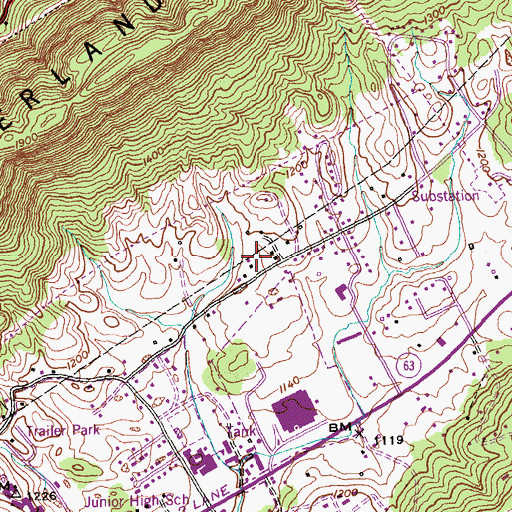 Topographic Map of Myers Cemetery, TN