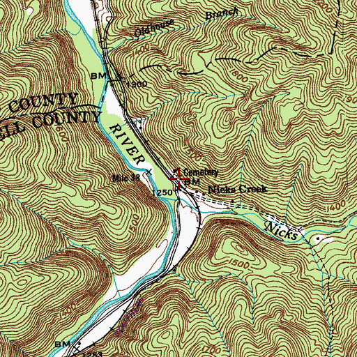 Topographic Map of Nicks Creek Baptist Church, TN