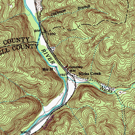 Topographic Map of Nicks Creek Cemetery, TN