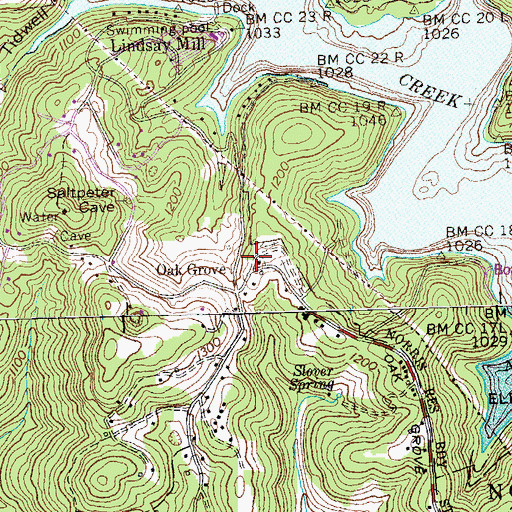 Topographic Map of Oak Grove Baptist Church, TN