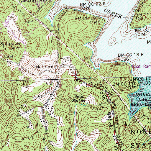 Topographic Map of Oak Grove School (historical), TN