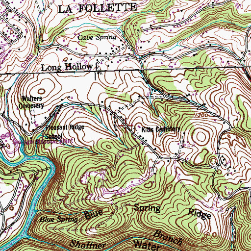 Topographic Map of Pleasant Ridge Church (historical), TN