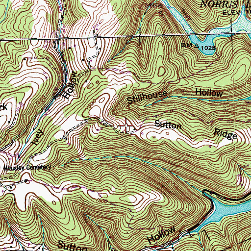 Topographic Map of Sutton Cemetery, TN