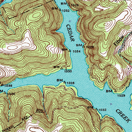 Topographic Map of Whitakers Boat Dock, TN