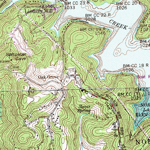 Topographic Map of Oak Grove Cemetery, TN
