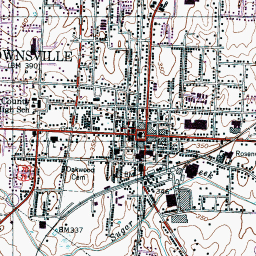 Topographic Map of Brownsville-Haywood County Library, TN