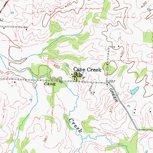 Topographic Map of Cane Creek Church (historical), TN