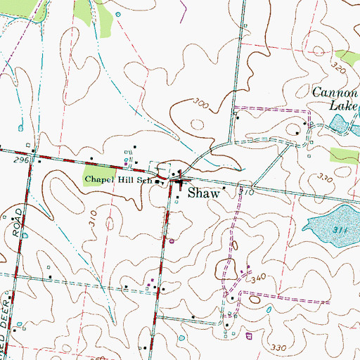 Topographic Map of Shaws Chapel Baptist Church, TN