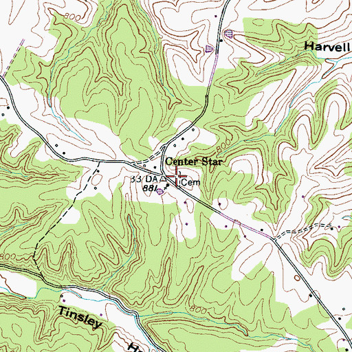 Topographic Map of Center Star Cemetery, TN