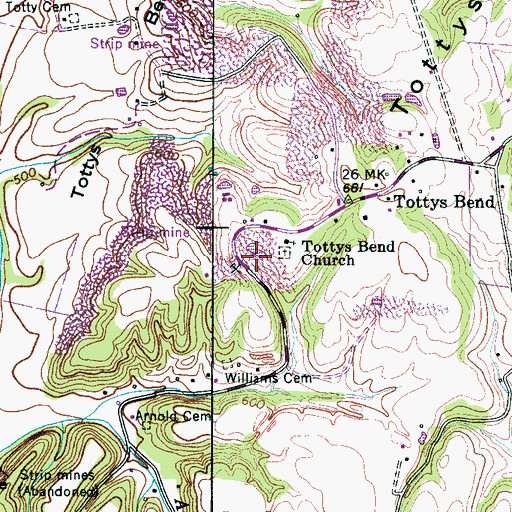 Topographic Map of Meadows Mine, TN