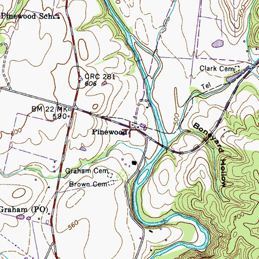 Topographic Map of Pinewood First Baptist Church, TN